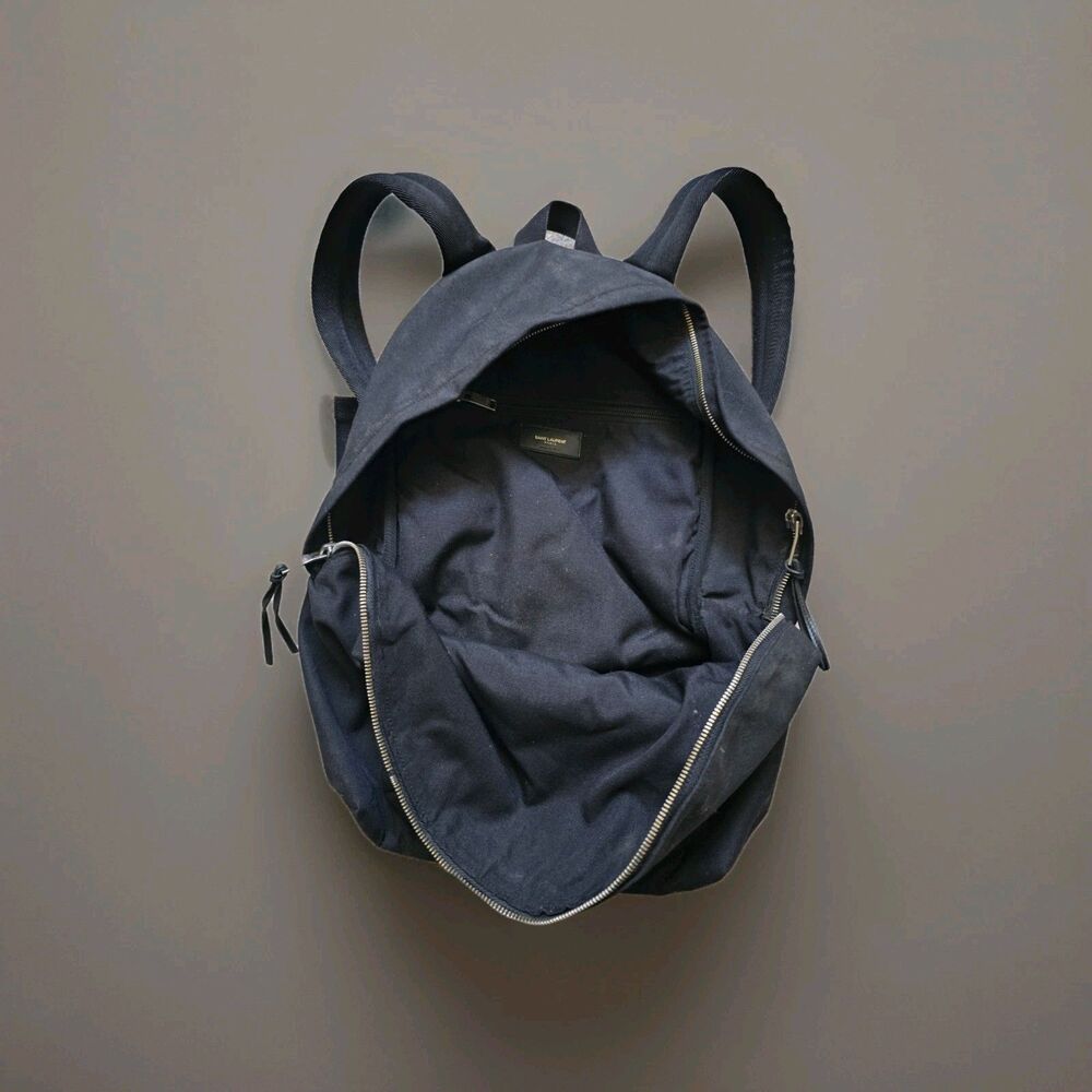 SAINT LAURENT Backpack Canvas Black Silver Tone Zipper Pulls Marked FLAW READ - Picture 9 of 16